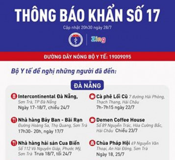 Những người từng tới 20 địa điểm sau của Đà Nẵng, Quảng Nam cần thực hiện khai báo y tế