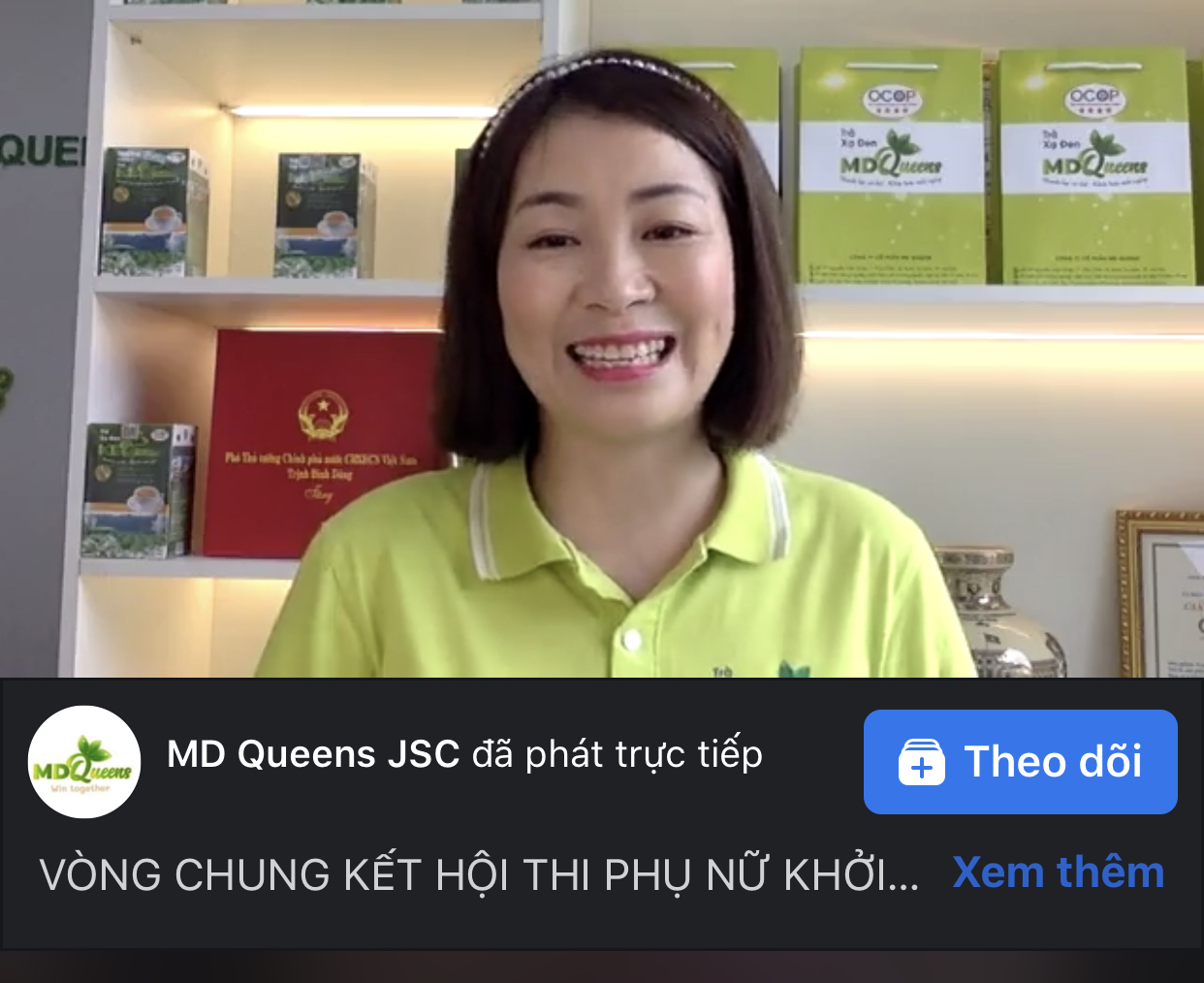 Chị Trịnh Kim Thư, Giám đốc công ty cổ phần MD Queen quảng bá sản phẩm trà xạ đen trên fanpage của công ty Chị Trịnh Kim Thư, Giám đốc công ty cổ phần MD Queen quảng bá sản phẩm trà xạ đen trên fanpage của công ty